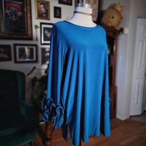 Antthony Original Teal Blue Tunic Top 1X Ruffle Cuff Sleeve‎ Avant Garde Blouse
